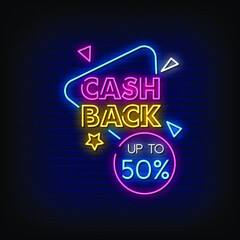 Cash Back Neon Signs Style Text Vector