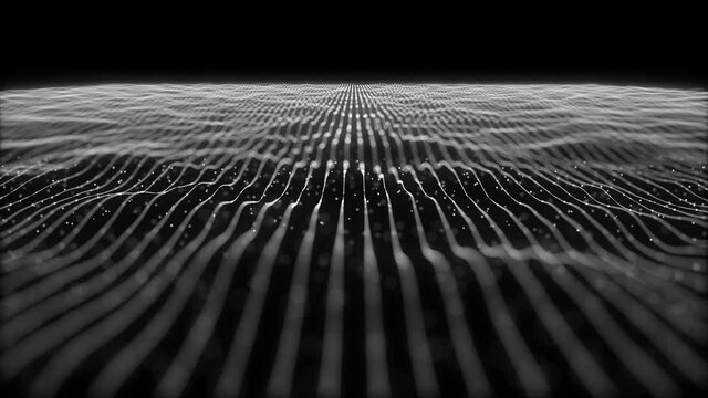 Abstract Network Mesh Waving Fx Background Loop/ 4k animation of an abstract fractal background with mesh surface and particle lines waving and seamless looping