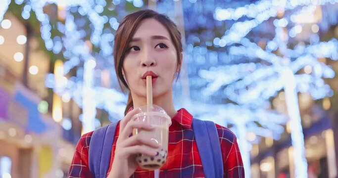 traveler with bubble tea