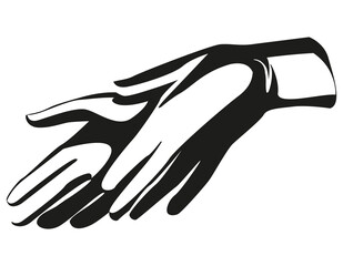 Obraz premium Black and white medical gloves. Virus prevention accessory in monochrome style.