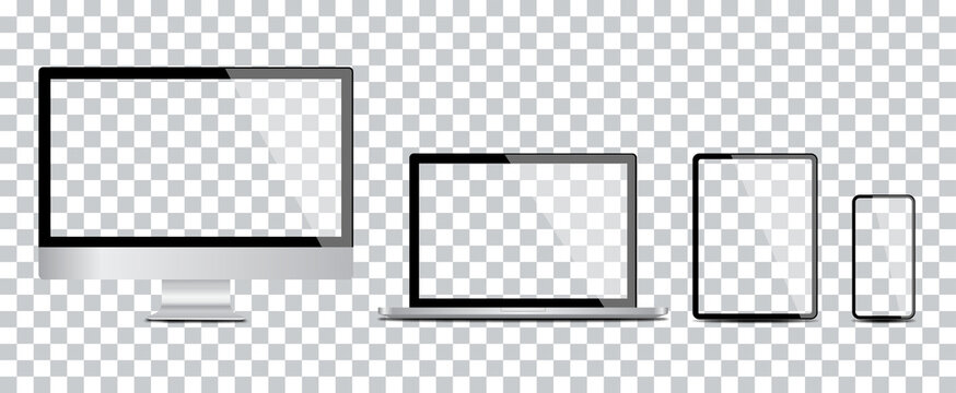 Realistic set of monitor, laptop, tablet, smartphone. Vector illustration.