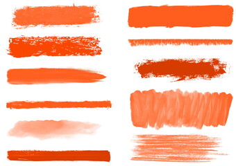 Rot orange unordentlich gemalte Linien und Markierungen mit Pinsel und Stift - obrazy, fototapety, plakaty