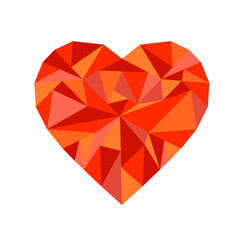 Polygonal heart of red shades. Heart made of triangles. Vector illustration