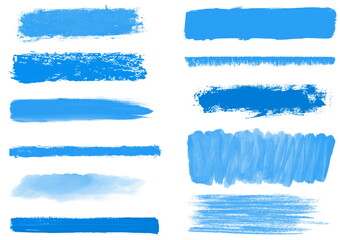 Blau, hellblau, türkise unordentlich gemalte Linien und Markierungen mit Pinsel und Stift