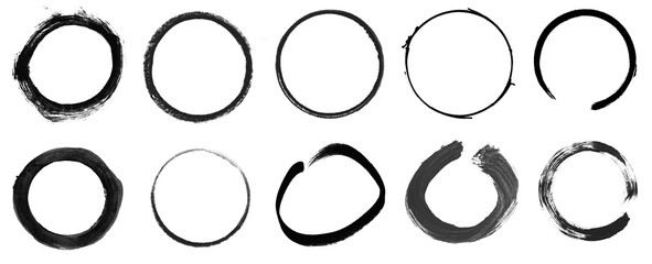 10 schwarze Pinsel und Stift Kreise