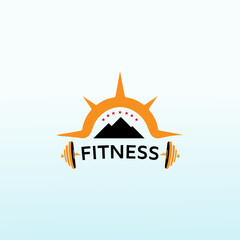 Mountain fitness logo, sun icon, fitness logo design, dumbbell icon, Gym Logo Ideas and Fitness Logo Designs
