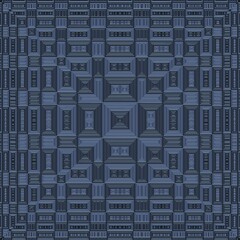 A decorative pattern in a coffer style with sunken panels of recursive boxes.