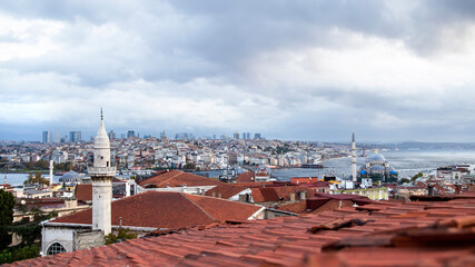 View of the Istanbul at cloudy weather, Turkey