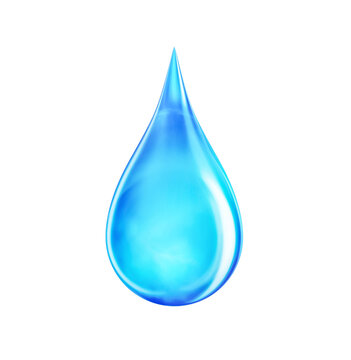 Water drop realistic bubble liquid. Clean raindrop aqua particle. Wet blue drop of eco water isolated on white. 