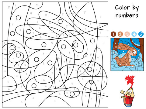 Hare in the winter forest. Coloring book. Educational puzzle game for children. Cartoon vector illustration