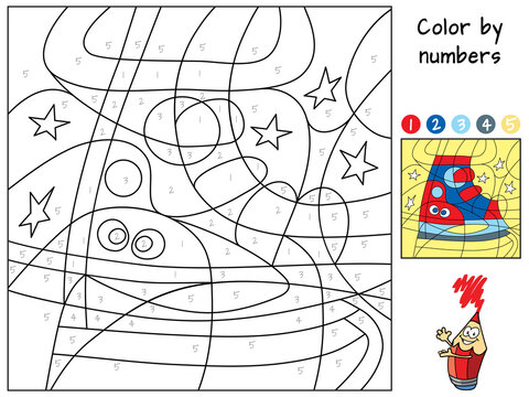 Skates. Color by numbers. Coloring book. Educational puzzle game for children. Cartoon vector illustration
