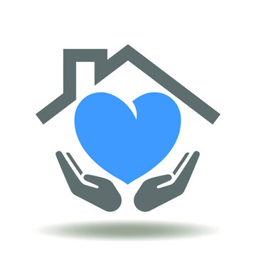 Heart with roof and hands palm vector icon. Property care symbol. Welfare Family Safe Sign. Stay at home illustration.