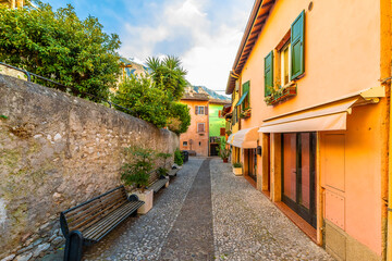 Fototapeta na wymiar MalcesineTown street view near Garda Lake of Italy
