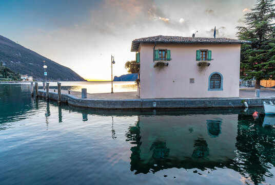 Torbole harbour view near Garda Lake in Italy.