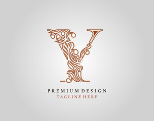 Luxury Initial Y Letter logo icon, Elegant floral ornament monogram design vector.