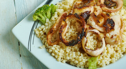 Calamari mixed ptitim pasta