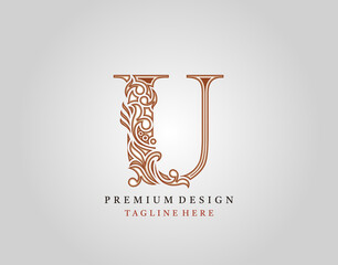 Luxury Initial U Letter logo icon, Elegant floral ornament monogram design vector.