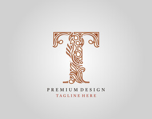 Luxury Initial T Letter logo icon, Elegant floral ornament monogram design vector.