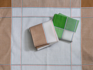Set of colorful green brown Handkerchiefs for men.