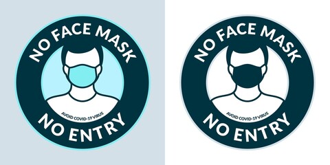 Caution No Face Mask No Entry Round Stickers Vector Illustration