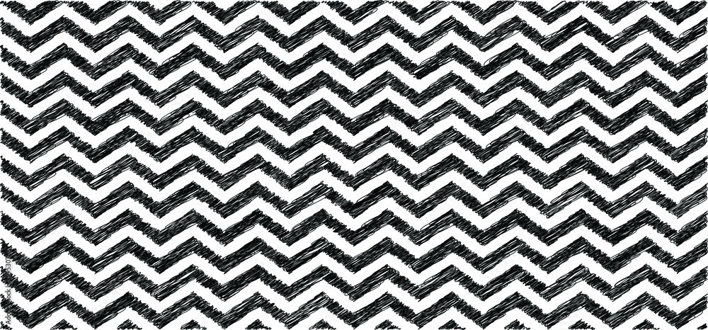 Wall mural drawing chevron zigzag line pattern. black and white. memphis style. flat vector hand draw zig zag s