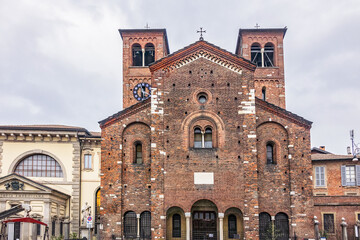View of The Church of St. Sepulchre (Chiesa di San Sepolcro) - sacred building in Milan very rich...