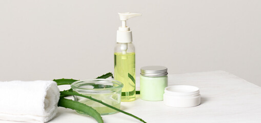 Fototapeta na wymiar Skin care products with aloe vera