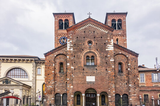 View of The Church of St. Sepulchre (Chiesa di San Sepolcro) - sacred building in Milan very rich in history. The first version of the church was built in 1030. Milan, Italy.