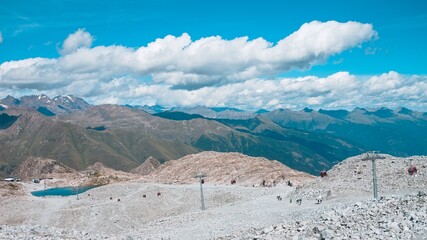 A cable car near a lake in the Italian Alps (Trentino, Italy, Europe)