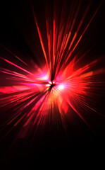 Futuristic lens flare. Light explosion star with glowing particles and lines. Beautiful abstract rays background.