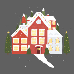 Vector illustration. Colorful Christmas houses for design.