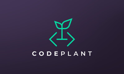 leaf plant coding logo in a simple and modern style