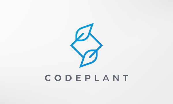 leaf plant coding logo in a simple and modern style
