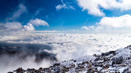 那須岳　冬　登山　雲海