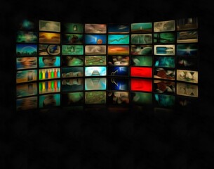 Wall of TVs screens. 3D rendering