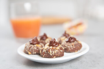 cake with walnuts, hazelnuts and chocolate