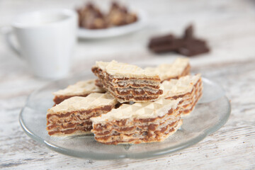 Wafer with chocolate in a plate