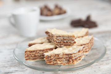Wafer with chocolate in a plate