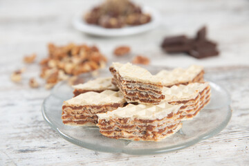 Wafer with chocolate in a plate