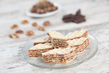 Wafer with chocolate in a plate