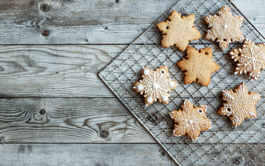 Christmas cookies at wood background