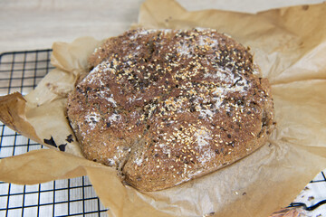 Freshly homemade wholemeal bread. Homemade bread with wholemeal flour. 