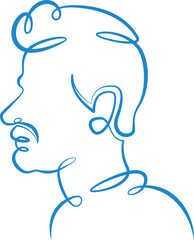 Portrait silhouette in profile of the head of a young man. One line continuous thick bold single drawn art doodle isolated hand drawn outline logo illustration.