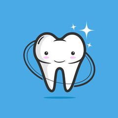 a happy healthy tooth. white sparkling and shiny smile teeth. dental care clinic logo. hygiene and protection dental vector.