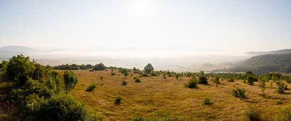 Panoramic image of a countryside landscape during the morning, Croatia.