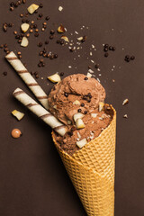 Chocolate ice-cream in waffle cone