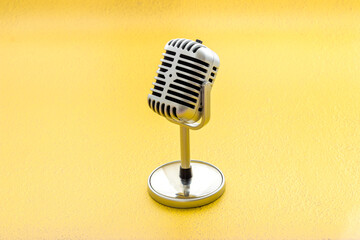 Audio recording with retro microphone, close up