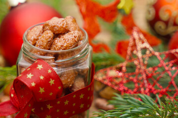 Roasted almonds in christmassy dekoration