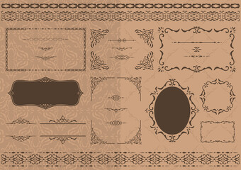 エレガント レトロ フレーム 飾り罫 背景 模様 装飾 素材セット