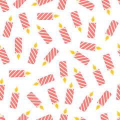 Birthday cake or christmas burning candle seamless vector pattern